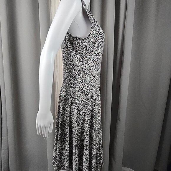 Nicole Miller Green, Peach, Black, White Patterned Midi Dress Size Large - Picture 5 of 10